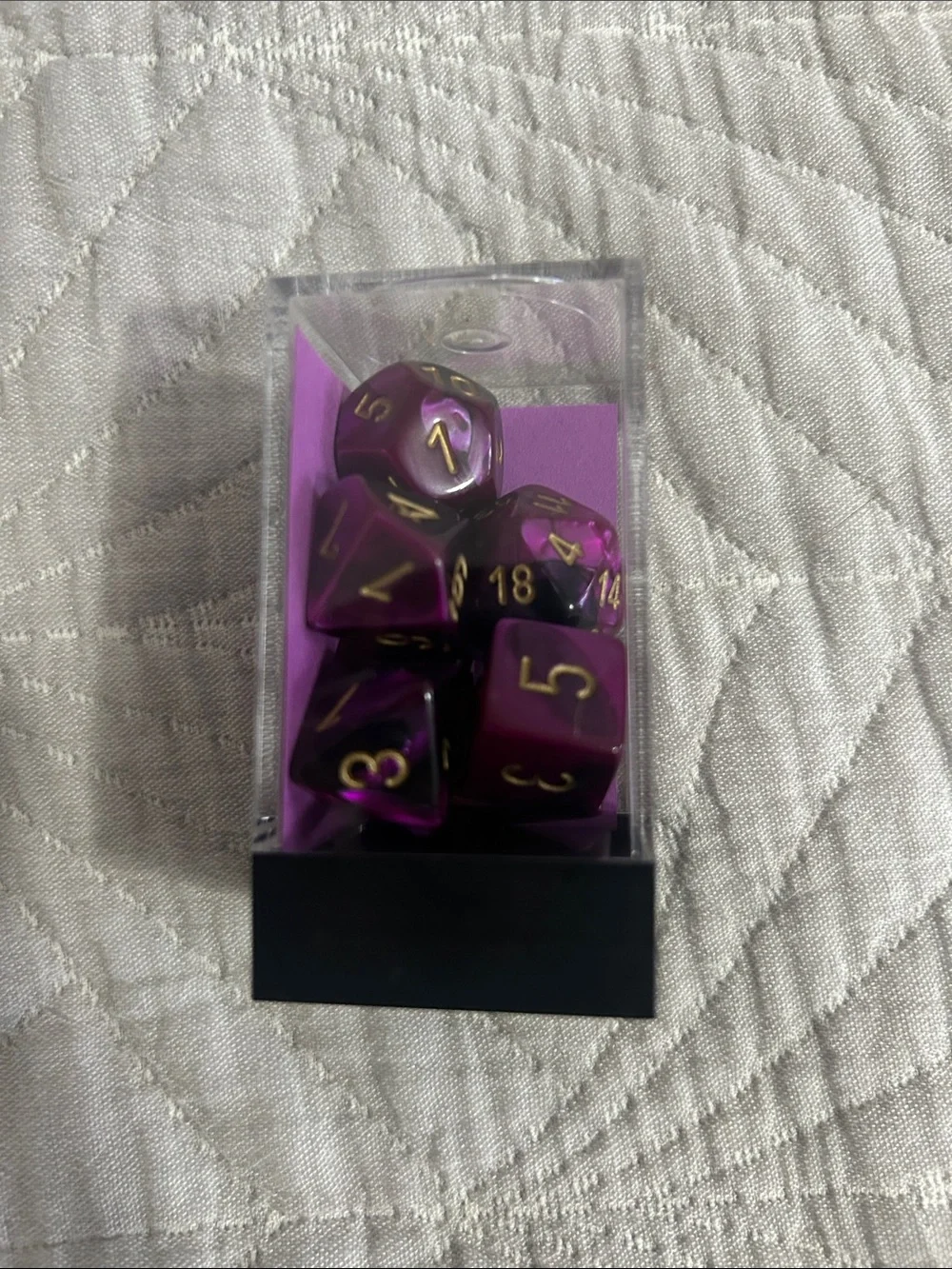Chessex Gemini Black-Purple Polyhedral 7-Die Set with Gold Numbers DND Dice